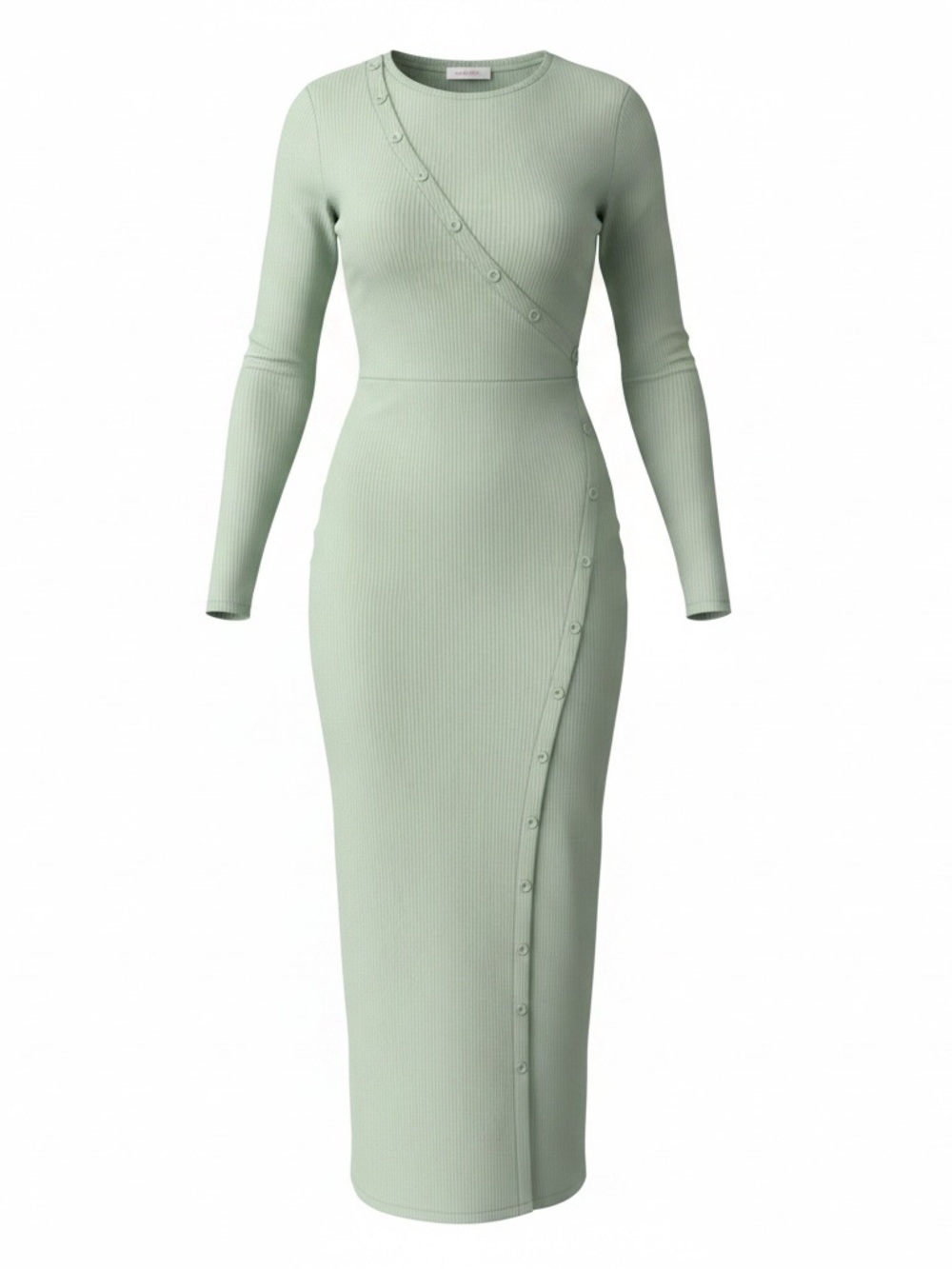 Bayse Long Sleeve Dress in Hunter Green with buttons.